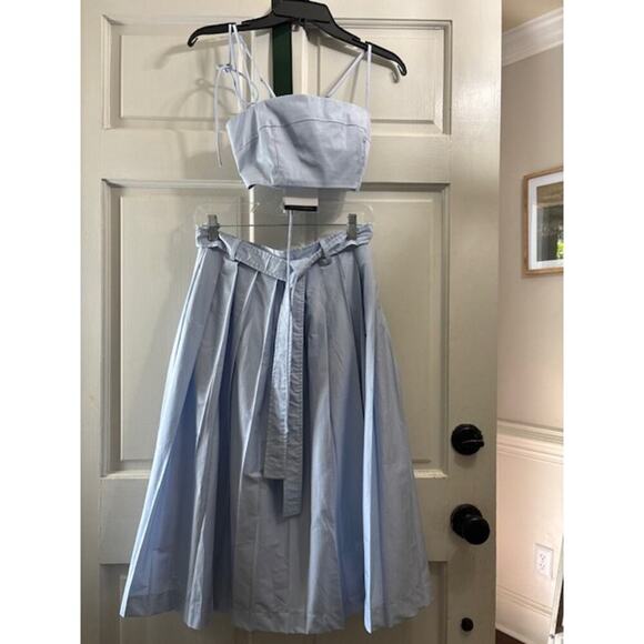 EN SAISON Abigail Midi Skirt Set Pleated Medium & Bralette Small Sky Blue NWT - Picture 3 of 10